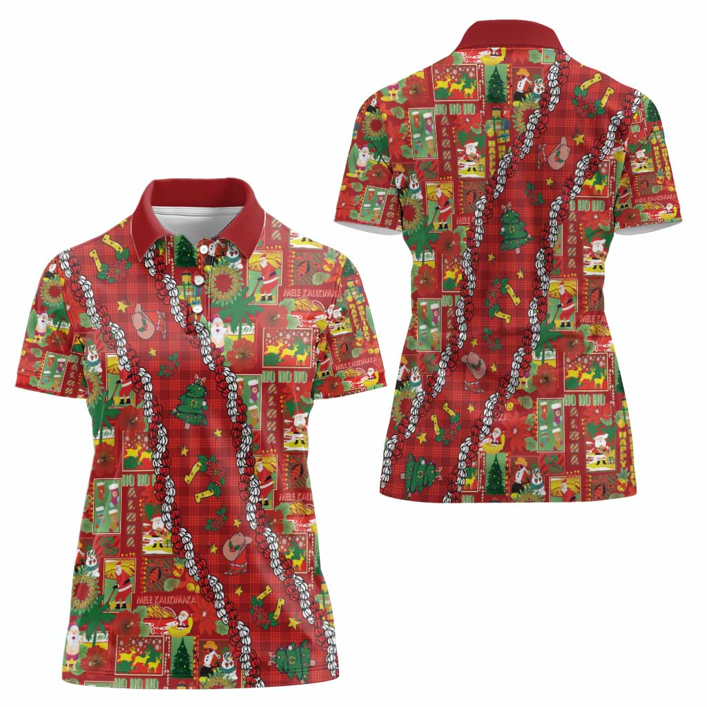 Mele Kalikimaka Pakalana Pikake Lei Women Polo Shirt Hawaiian Rodeo Paniolo Omaomao Palaka - Polynesian Pride