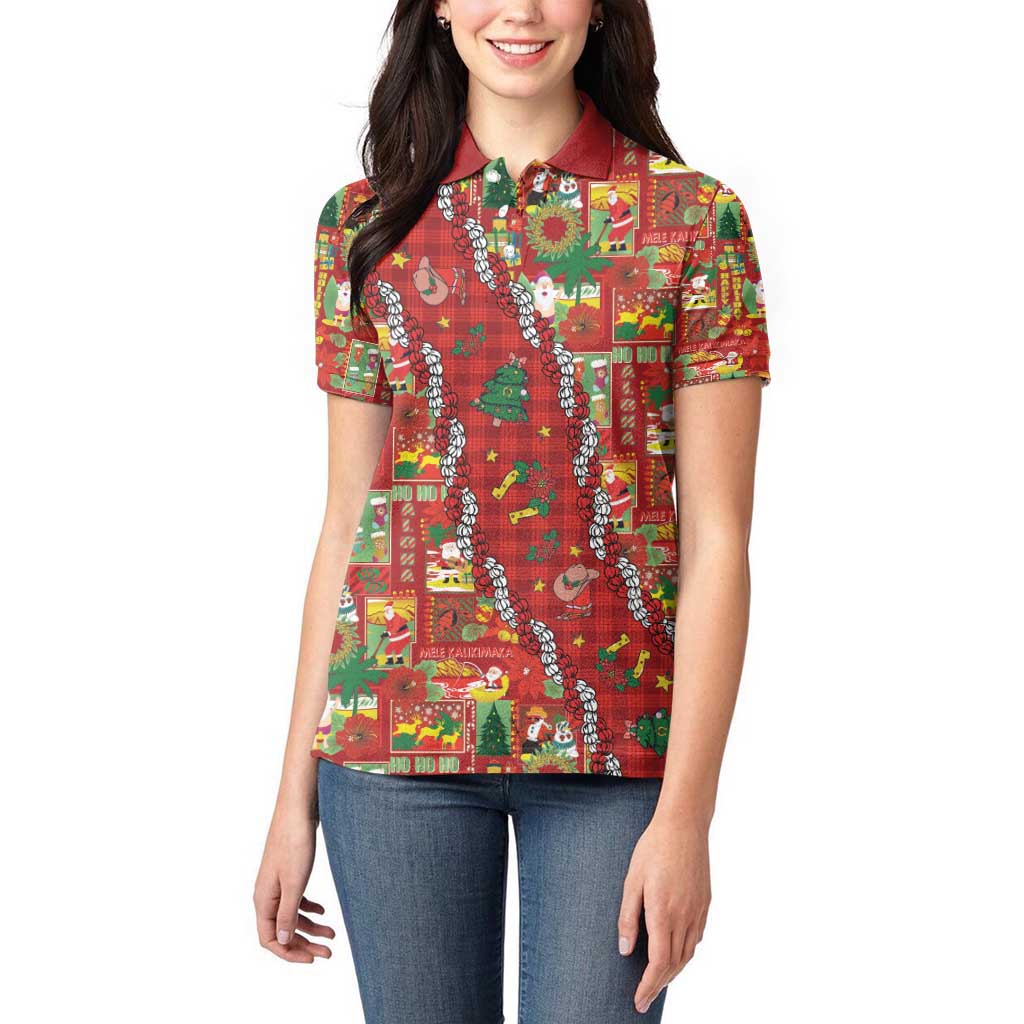 Mele Kalikimaka Pakalana Pikake Lei Women Polo Shirt Hawaiian Rodeo Paniolo Omaomao Palaka - Polynesian Pride