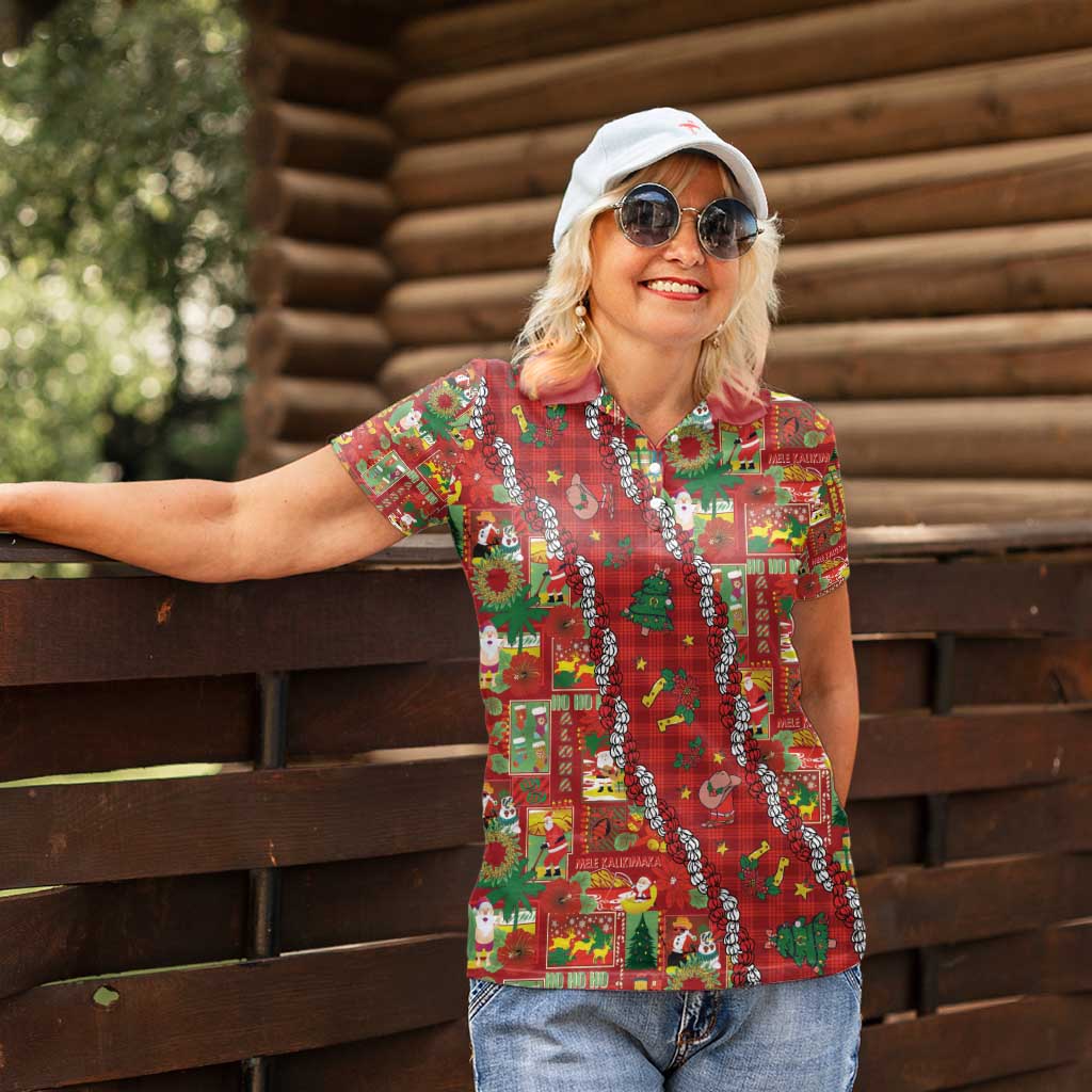 Mele Kalikimaka Pakalana Pikake Lei Women Polo Shirt Hawaiian Rodeo Paniolo Omaomao Palaka - Polynesian Pride