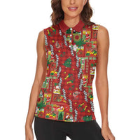Mele Kalikimaka Pakalana Pikake Lei Women Sleeveless Polo Shirt Hawaiian Rodeo Paniolo Omaomao Palaka - Polynesian Pride