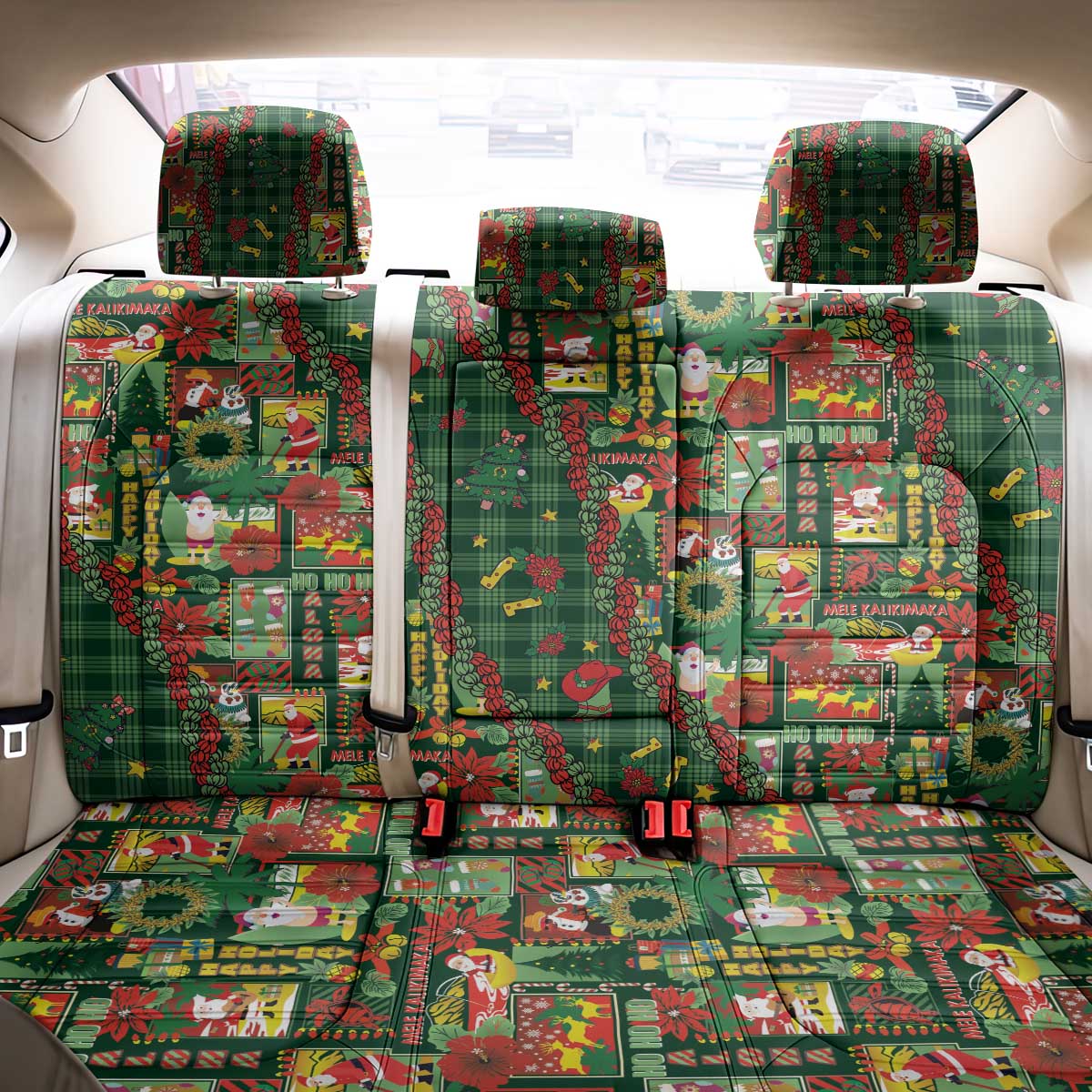 Mele Kalikimaka Pakalana Pikake Lei Back Car Seat Cover Hawaiian Rodeo Paniolo Ulaula Palaka - Polynesian Pride