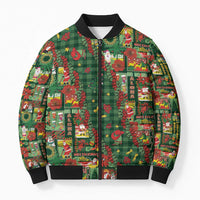 Mele Kalikimaka Pakalana Pikake Lei Bomber Puffer Jacket Hawaiian Rodeo Paniolo Ulaula Palaka - Polynesian Pride