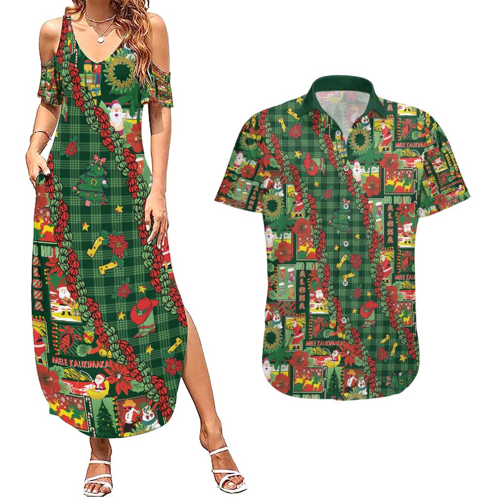 Mele Kalikimaka Pakalana Pikake Lei Couples Matching Summer Maxi Dress and Hawaiian Shirt Hawaiian Rodeo Paniolo Ulaula Palaka - Polynesian Pride