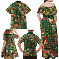 Mele Kalikimaka Pakalana Pikake Lei Family Matching Off Shoulder Maxi Dress and Hawaiian Shirt Hawaiian Rodeo Paniolo Ulaula Palaka - Polynesian Pride