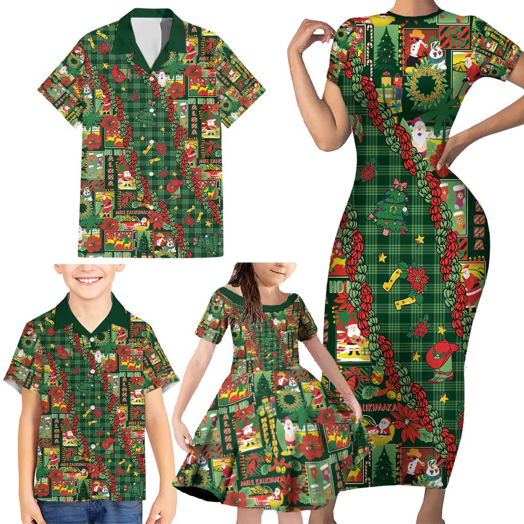 Mele Kalikimaka Pakalana Pikake Lei Family Matching Short Sleeve Bodycon Dress and Hawaiian Shirt Hawaiian Rodeo Paniolo Ulaula Palaka - Polynesian Pride