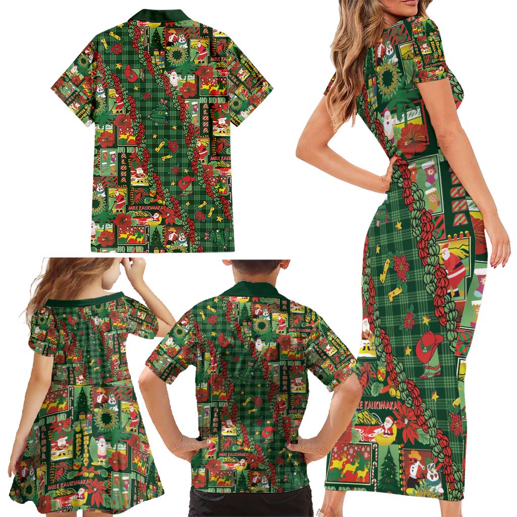 Mele Kalikimaka Pakalana Pikake Lei Family Matching Short Sleeve Bodycon Dress and Hawaiian Shirt Hawaiian Rodeo Paniolo Ulaula Palaka - Polynesian Pride