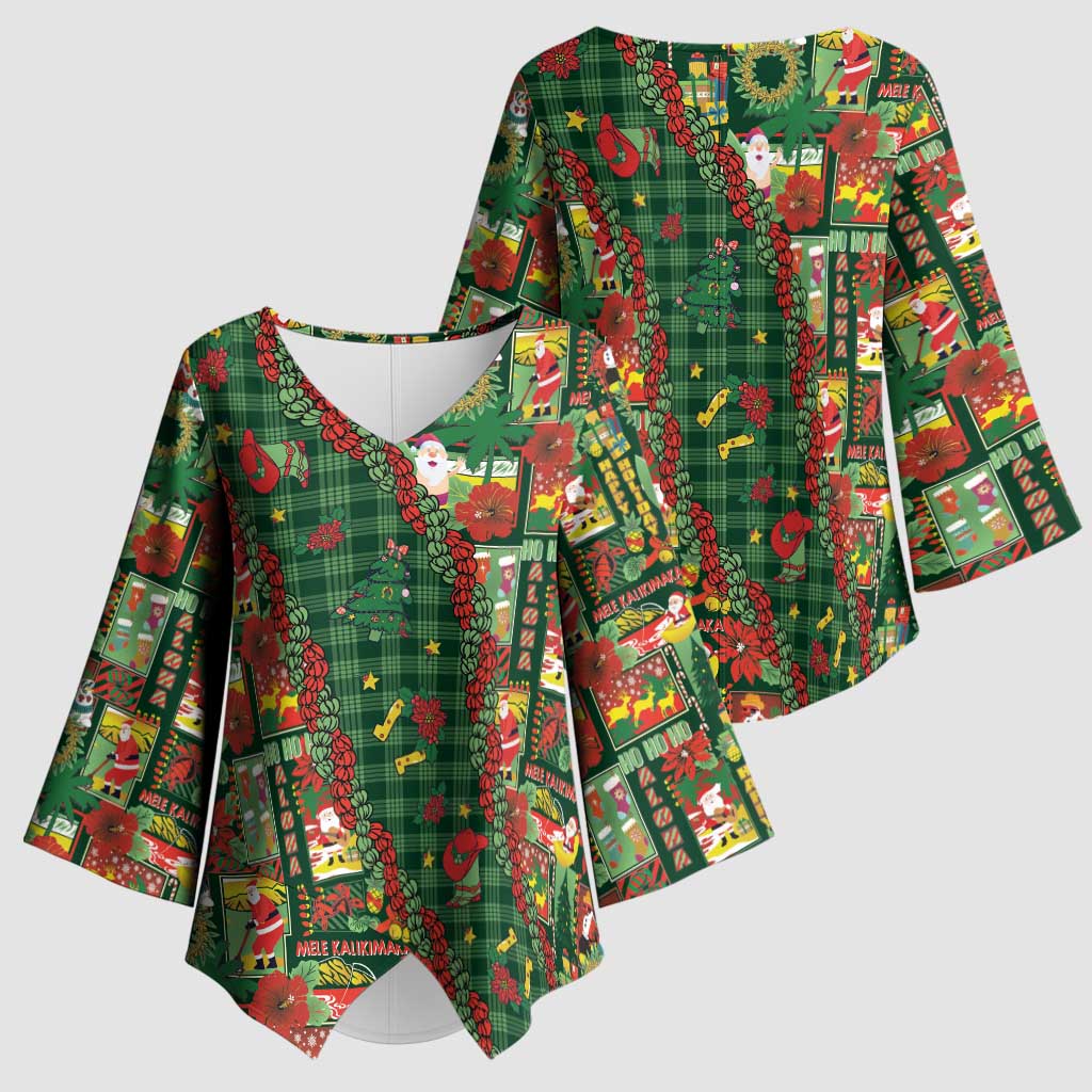 Mele Kalikimaka Pakalana Pikake Lei Kimono Sleeve Blouse Hawaiian Rodeo Paniolo Ulaula Palaka - Polynesian Pride