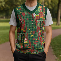 Mele Kalikimaka Pakalana Pikake Lei Christmas Knitted V-Neck Vest Hawaiian Rodeo Paniolo Ulaula Palaka - Polynesian Pride