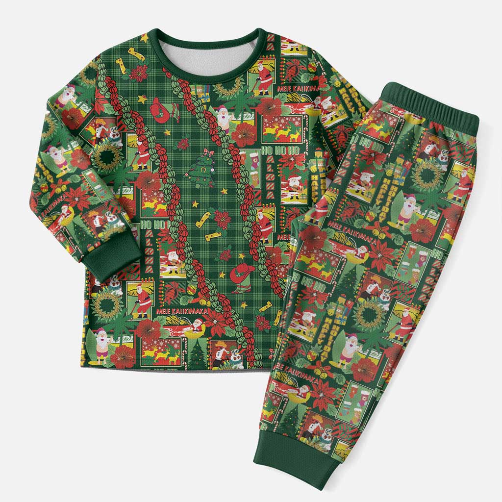 Mele Kalikimaka Pakalana Pikake Lei Christmas Pajama Set Hawaiian Rodeo Paniolo Ulaula Palaka - Polynesian Pride