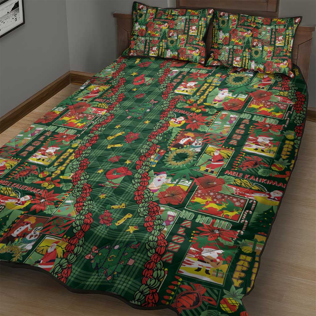 Mele Kalikimaka Pakalana Pikake Lei Quilt Bed Set Hawaiian Rodeo Paniolo Ulaula Palaka - Polynesian Pride