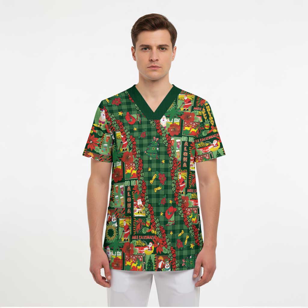 Mele Kalikimaka Pakalana Pikake Lei Scrub Top Hawaiian Rodeo Paniolo Ulaula Palaka - Polynesian Pride