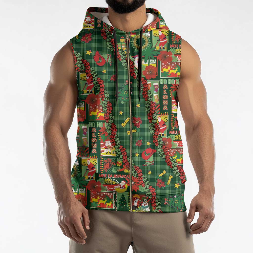 Mele Kalikimaka Pakalana Pikake Lei Sleeveless Zip Hoodie Hawaiian Rodeo Paniolo Ulaula Palaka - Polynesian Pride