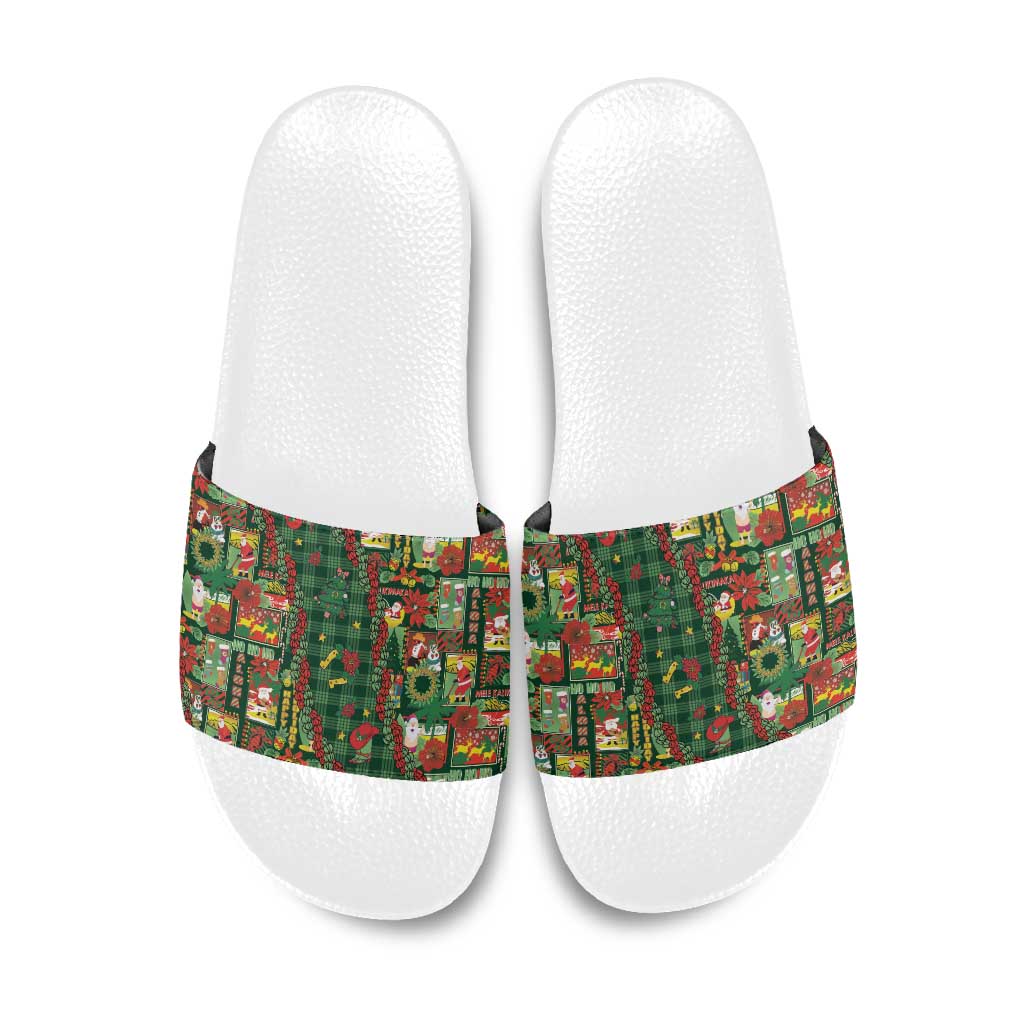 Mele Kalikimaka Pakalana Pikake Lei Slide Sandals Hawaiian Rodeo Paniolo Ulaula Palaka - Polynesian Pride