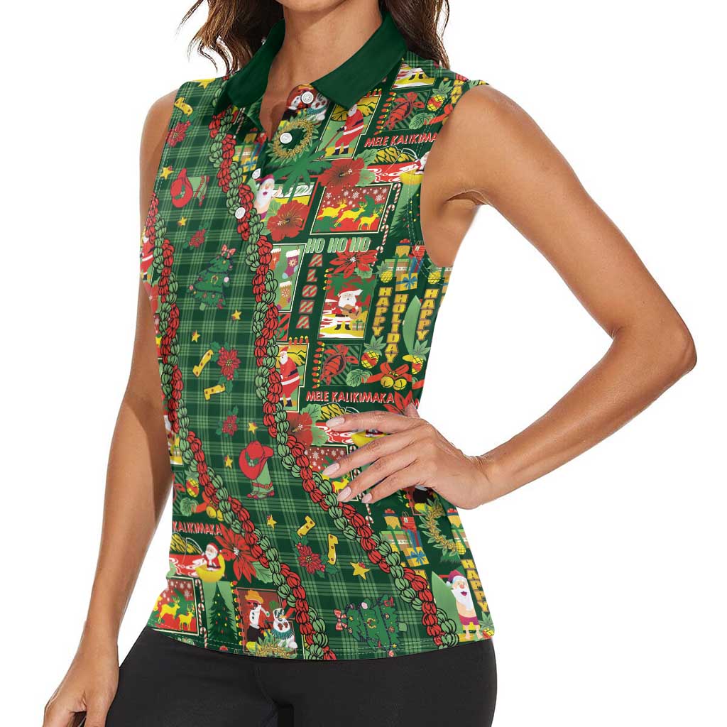 Mele Kalikimaka Pakalana Pikake Lei Women Sleeveless Polo Shirt Hawaiian Rodeo Paniolo Ulaula Palaka - Polynesian Pride