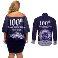 Tonga Queen Salote College 100 years Couples Matching Off Shoulder Short Dress and Long Sleeve Button Shirt QSC 1926-2026 Tongan Pattern