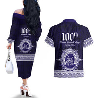 Tonga Queen Salote College 100 years Couples Matching Off The Shoulder Long Sleeve Dress and Hawaiian Shirt QSC 1926-2026 Tongan Pattern