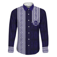 Tonga Queen Salote College 100 years Family Matching Mermaid Dress and Hawaiian Shirt QSC 1926-2026 Tongan Pattern LT9 Dad's Shirt - Long Sleeve Blue - Polynesian Pride