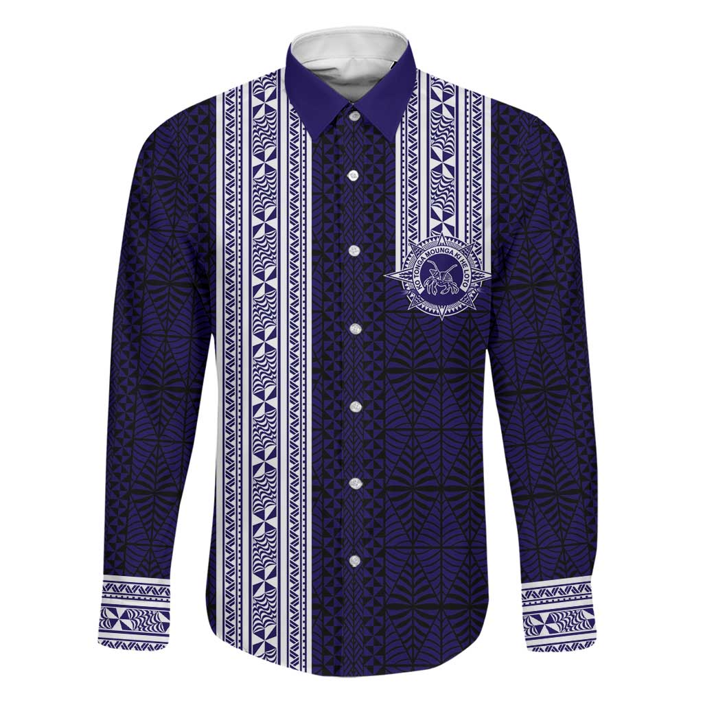 Tonga Queen Salote College 100 years Family Matching Off Shoulder Maxi Dress and Hawaiian Shirt QSC 1926-2026 Tongan Pattern LT9 Dad's Shirt - Long Sleeve Blue - Polynesian Pride