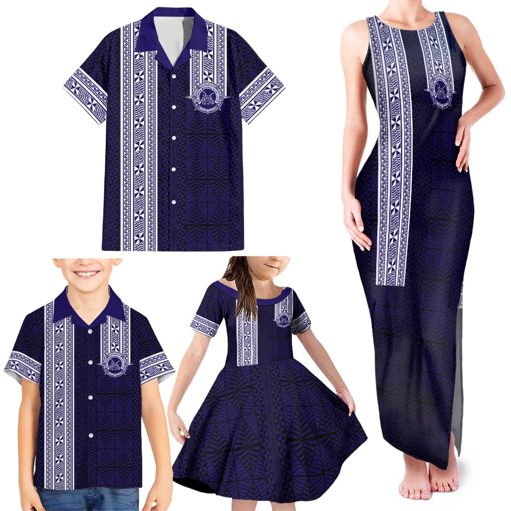 Tonga Queen Salote College 100 years Family Matching Tank Maxi Dress and Hawaiian Shirt QSC 1926-2026 Tongan Pattern LT9 - Polynesian Pride