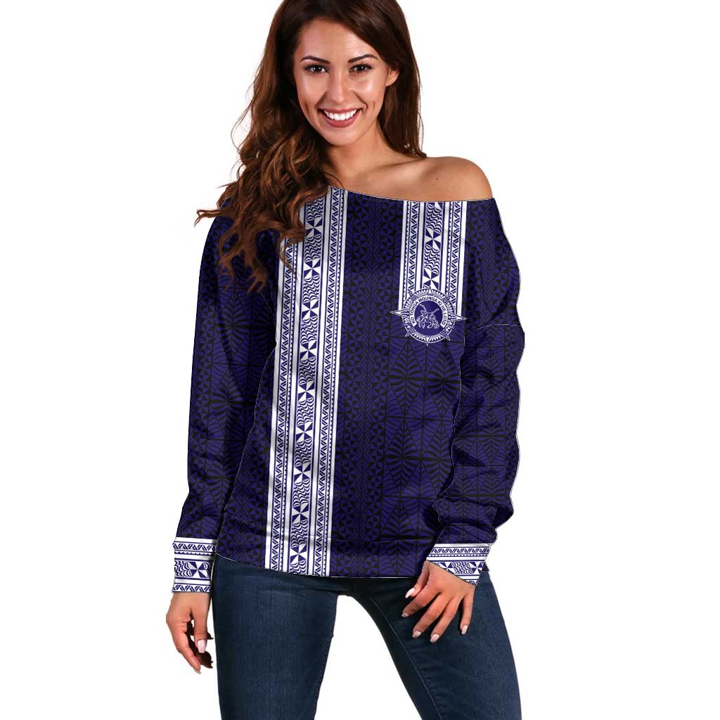 Tonga Queen Salote College 100 years Off Shoulder Sweater QSC 1926-2026 Tongan Pattern