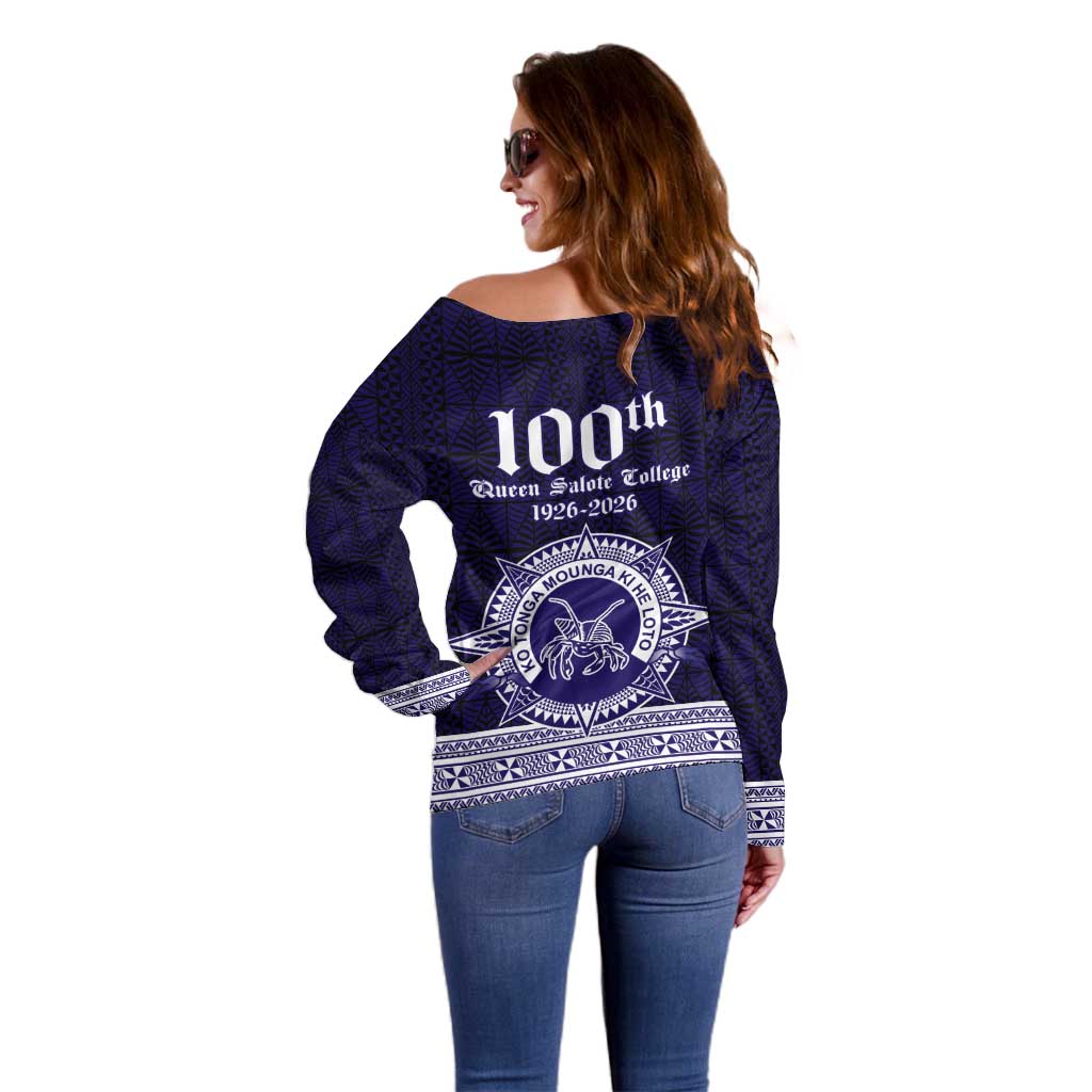 Tonga Queen Salote College 100 years Off Shoulder Sweater QSC 1926-2026 Tongan Pattern
