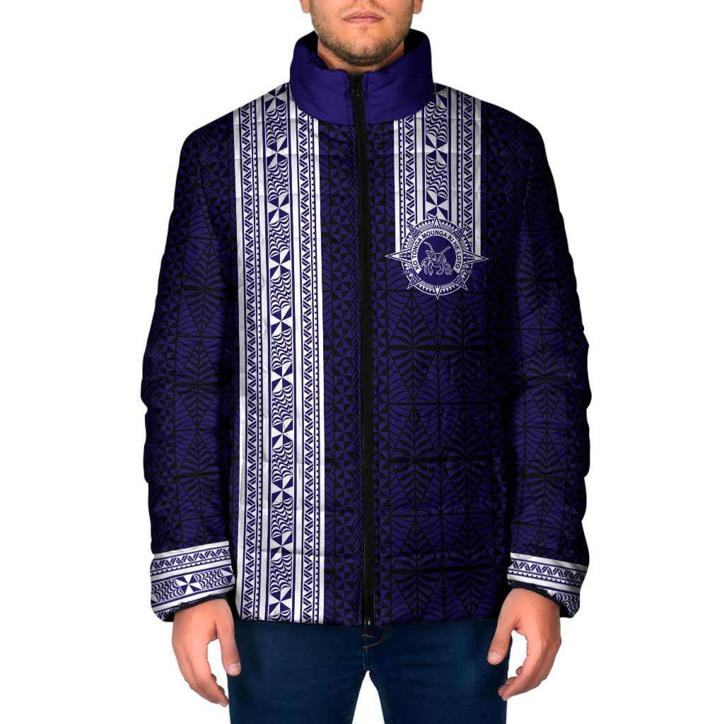 Tonga Queen Salote College 100 years Padded Jacket QSC 1926-2026 Tongan Pattern LT9 Men Blue - Polynesian Pride