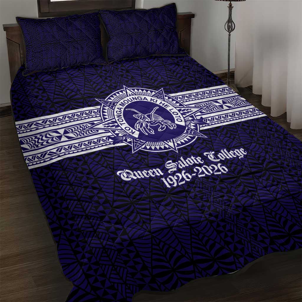 Tonga Queen Salote College 100 years Quilt Bed Set QSC 1926-2026 Tongan Pattern LT9 Blue - Polynesian Pride
