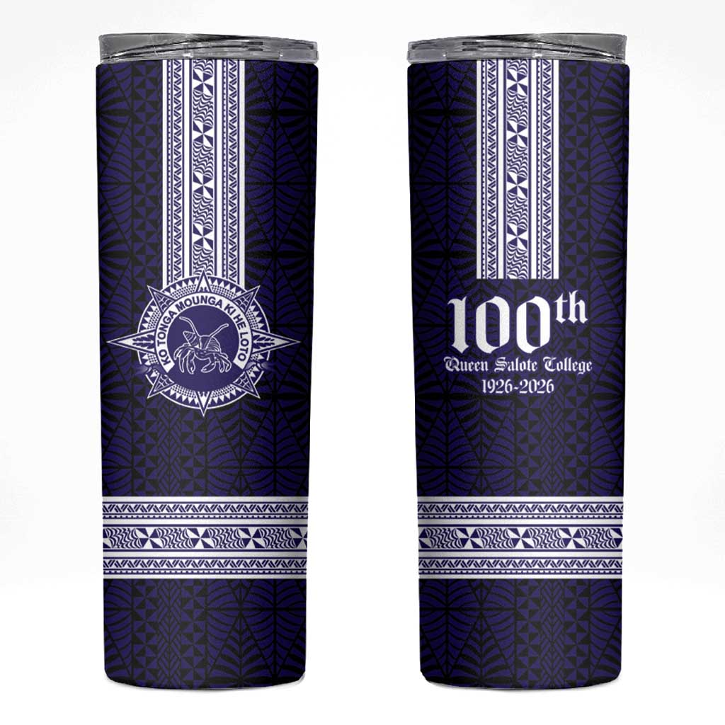 Tonga Queen Salote College 100 years Skinny Tumbler QSC 1926-2026 Tongan Pattern LT9 Blue - Polynesian Pride