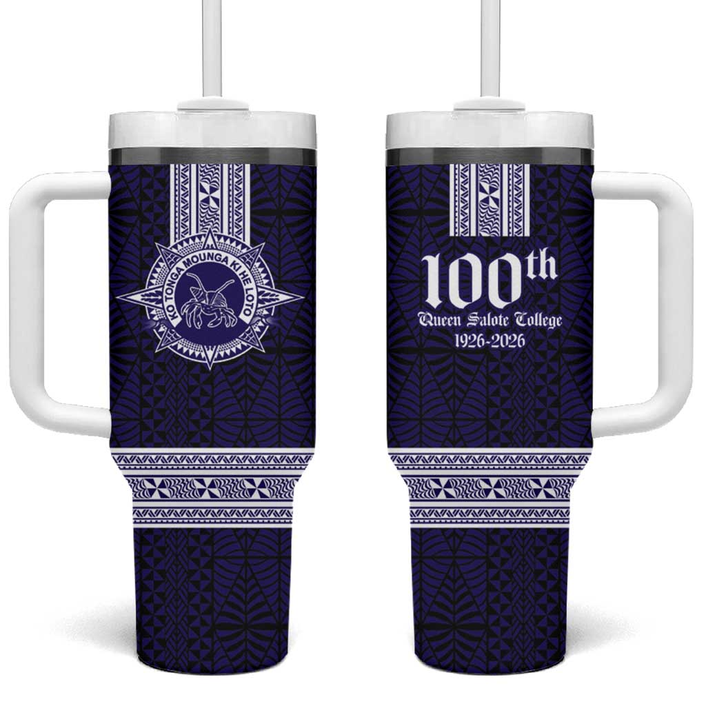 Tonga Queen Salote College 100 years Tumbler With Handle QSC 1926-2026 Tongan Pattern LT9 One Size: 40 oz Blue - Polynesian Pride