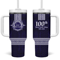 Tonga Queen Salote College 100 years Tumbler With Handle QSC 1926-2026 Tongan Pattern LT9 One Size: 40 oz Blue - Polynesian Pride