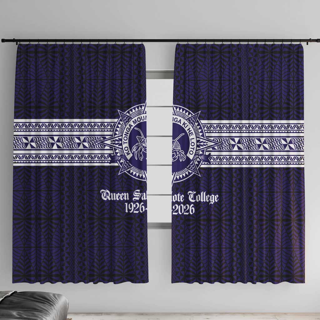 Tonga Queen Salote College 100 years Window Curtain QSC 1926-2026 Tongan Pattern LT9 With Hooks Blue - Polynesian Pride