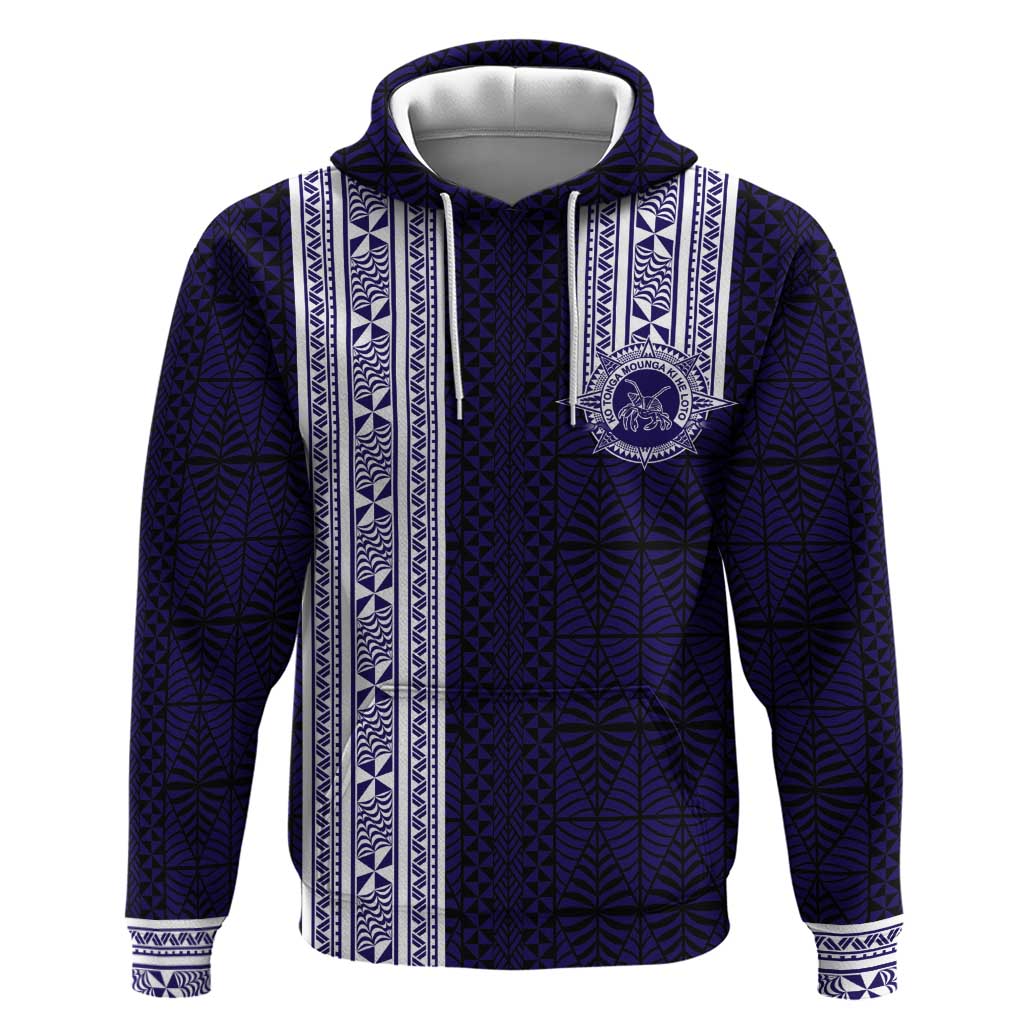 Tonga Queen Salote College 100 years Zip Hoodie QSC 1926-2026 Tongan Pattern LT9 Pullover Hoodie Blue - Polynesian Pride
