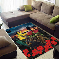 Kangaroo-Kiwi Soldier ANZAC Personalised Area Rug Golden Wattle and Pohutukawa Flowers