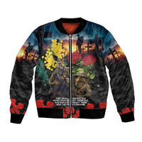 Kangaroo-Kiwi Soldier ANZAC Personalised Bomber Jacket Golden Wattle and Pohutukawa Flowers LT9 Unisex Black - Polynesian Pride