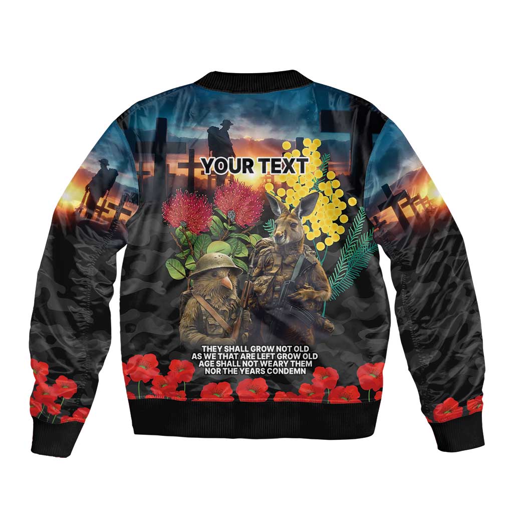 Kangaroo-Kiwi Soldier ANZAC Personalised Bomber Jacket Golden Wattle and Pohutukawa Flowers LT9 - Polynesian Pride