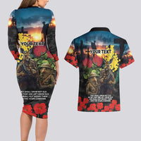 Kangaroo-Kiwi Soldier ANZAC Personalised Couples Matching Long Sleeve Bodycon Dress and Hawaiian Shirt Golden Wattle and Pohutukawa Flowers