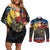 Kangaroo-Kiwi Soldier ANZAC Personalised Couples Matching Off Shoulder Short Dress and Long Sleeve Button Shirt Golden Wattle and Pohutukawa Flowers