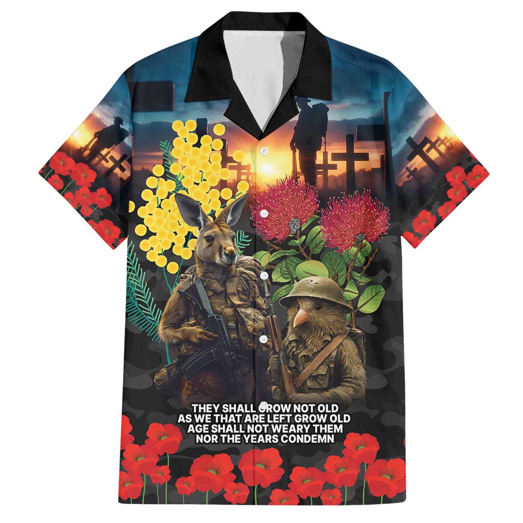 Kangaroo-Kiwi Soldier ANZAC Personalised Family Matching Long Sleeve Bodycon Dress and Hawaiian Shirt Golden Wattle and Pohutukawa Flowers