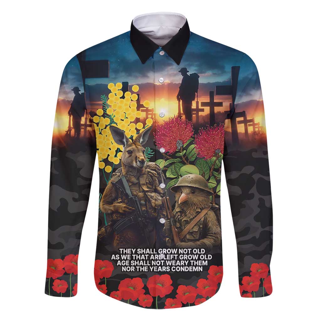 Kangaroo-Kiwi Soldier ANZAC Personalised Family Matching Long Sleeve Bodycon Dress and Hawaiian Shirt Golden Wattle and Pohutukawa Flowers
