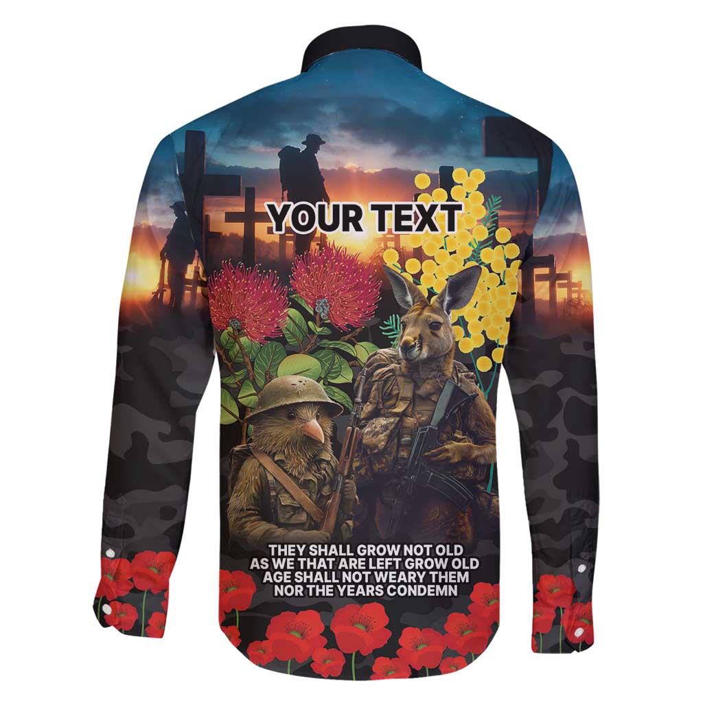 Kangaroo-Kiwi Soldier ANZAC Personalised Family Matching Off Shoulder Short Dress and Hawaiian Shirt Golden Wattle and Pohutukawa Flowers LT9 - Polynesian Pride