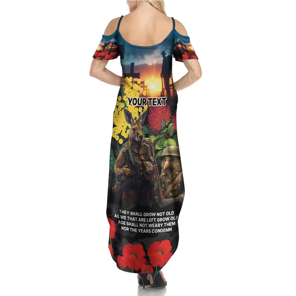 Kangaroo-Kiwi Soldier ANZAC Personalised Family Matching Summer Maxi Dress and Hawaiian Shirt Golden Wattle and Pohutukawa Flowers