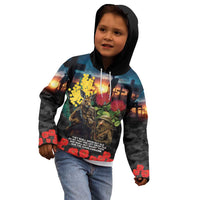 Kangaroo-Kiwi Soldier ANZAC Personalised Kid Hoodie Golden Wattle and Pohutukawa Flowers