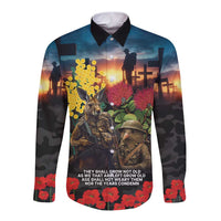 Kangaroo-Kiwi Soldier ANZAC Personalised Long Sleeve Button Shirt Golden Wattle and Pohutukawa Flowers