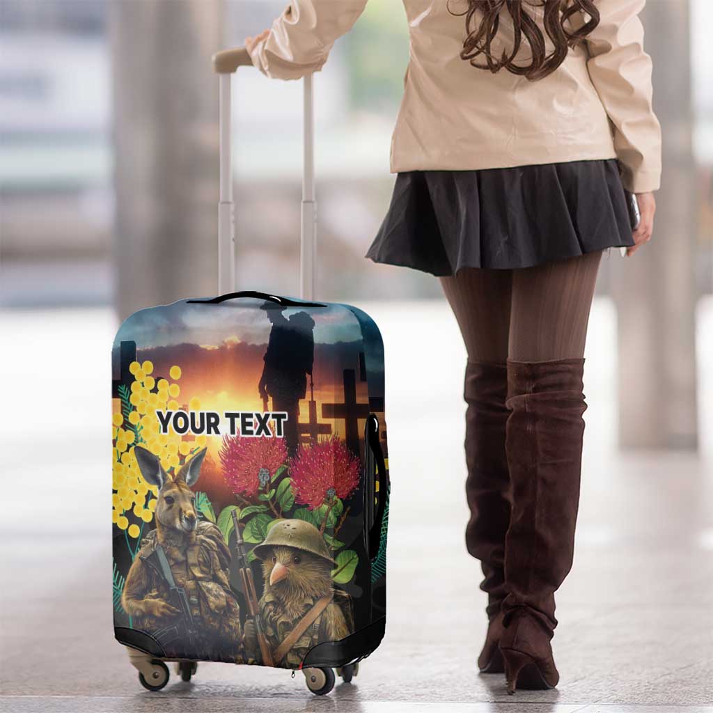 Kangaroo-Kiwi Soldier ANZAC Personalised Luggage Cover Golden Wattle and Pohutukawa Flowers