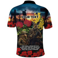 Kangaroo-Kiwi Soldier ANZAC Personalised Polo Shirt Golden Wattle and Pohutukawa Flowers