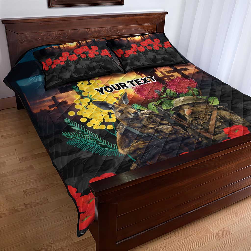 Kangaroo-Kiwi Soldier ANZAC Personalised Quilt Bed Set Golden Wattle and Pohutukawa Flowers