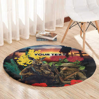 Kangaroo-Kiwi Soldier ANZAC Personalised Round Carpet Golden Wattle and Pohutukawa Flowers LT9 - Polynesian Pride