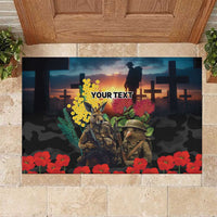 Kangaroo-Kiwi Soldier ANZAC Personalised Rubber Doormat Golden Wattle and Pohutukawa Flowers