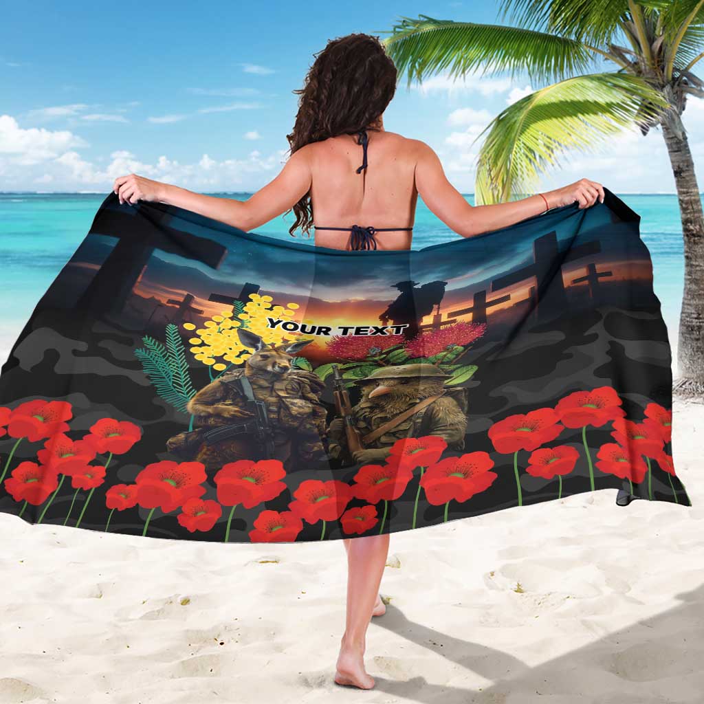 Kangaroo-Kiwi Soldier ANZAC Personalised Sarong Golden Wattle and Pohutukawa Flowers