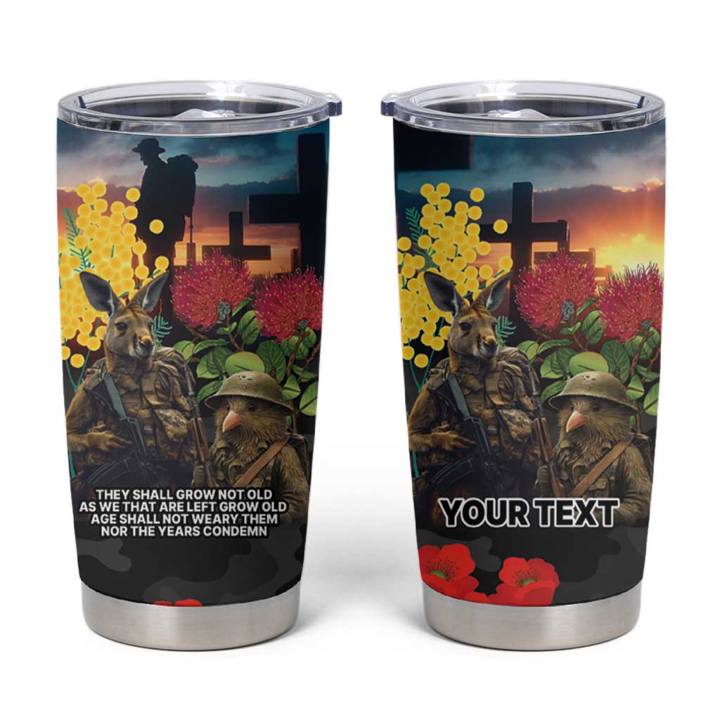 Kangaroo-Kiwi Soldier ANZAC Personalised Tumbler Cup Golden Wattle and Pohutukawa Flowers